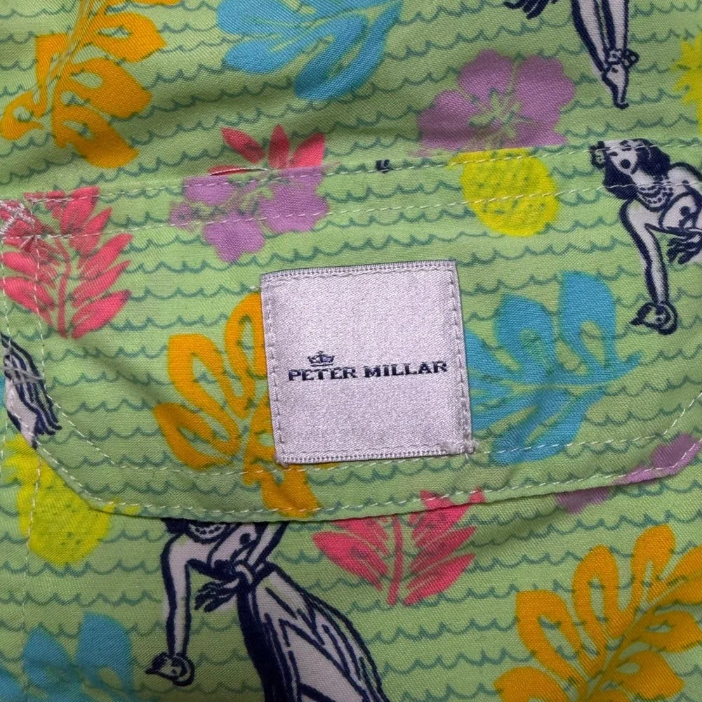 Peter Millar Swim Trunks Mens XL Green MS17P07 Hula Girl Tropical Print Shorts